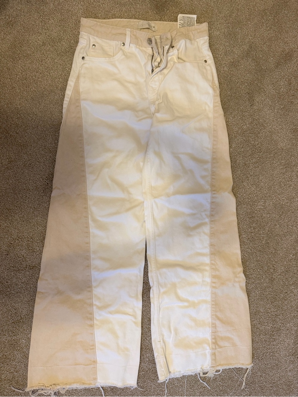 Zara Two-Tone White and Beige Wide Leg Jeans